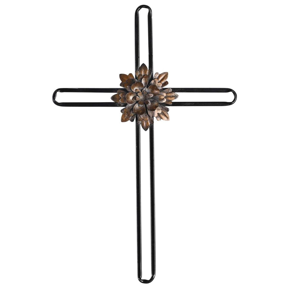 Wall Cross With Flower Metal 17h by Dicksons, product view 2
