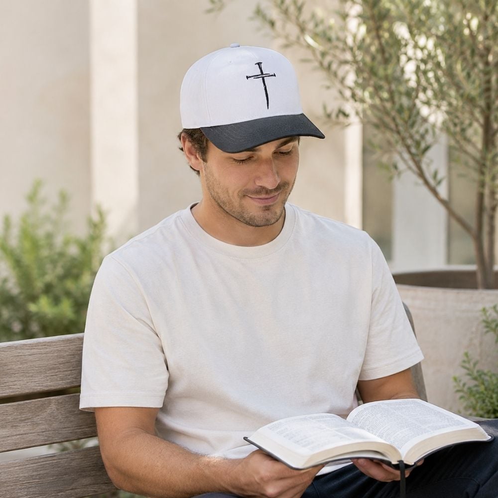 Cross of Nails Black/White Cap by Swanson Christian Products, product view 5