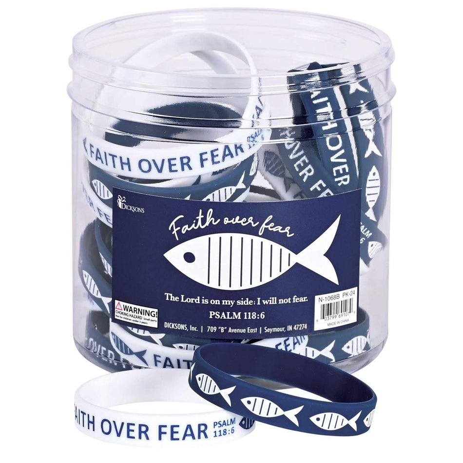 Faith Over Fear - Psalm 118:6-4.8 Inch Blue and White Silicone Unisex Wristband by Dicksons
