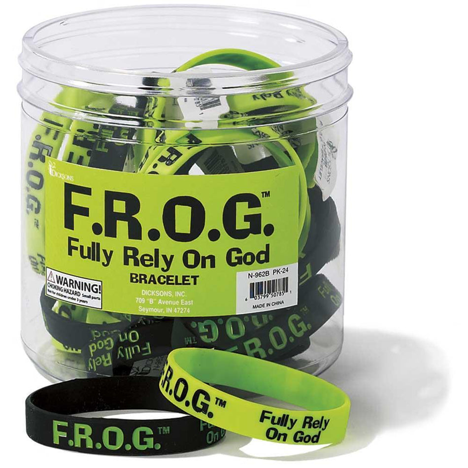 Bulk Green And Black Fully Rely on God Frog Silicone Bracelets (24 Pack) by Dicksons