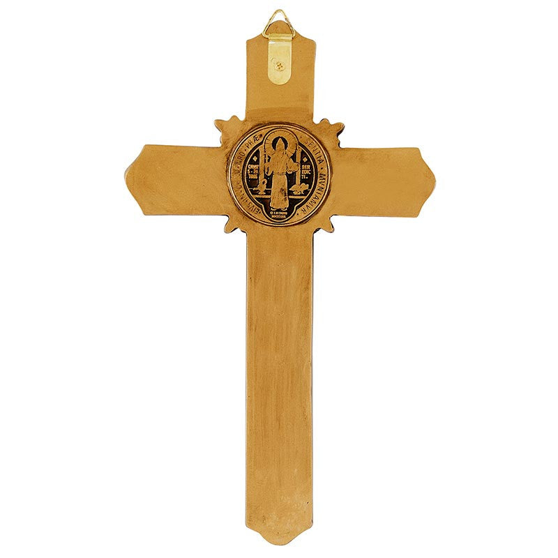 9" H Saint Benedict Antique Gold Fleur-De-Lis Wall Crucifix