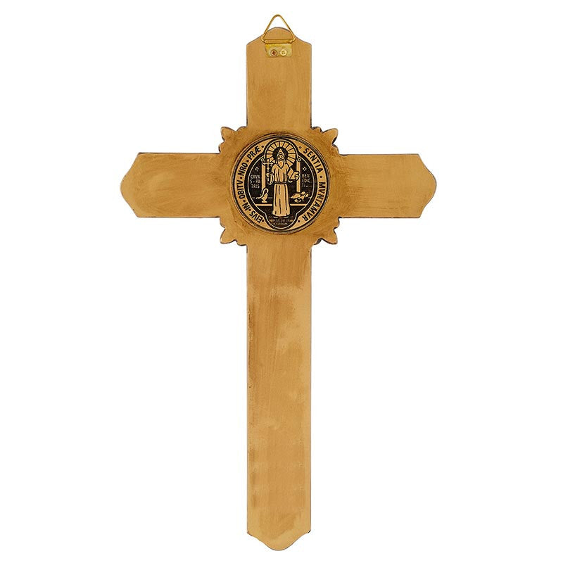 12.5" H Saint Benedict Antique Gold Fleur-De-Lis Wall Crucifix