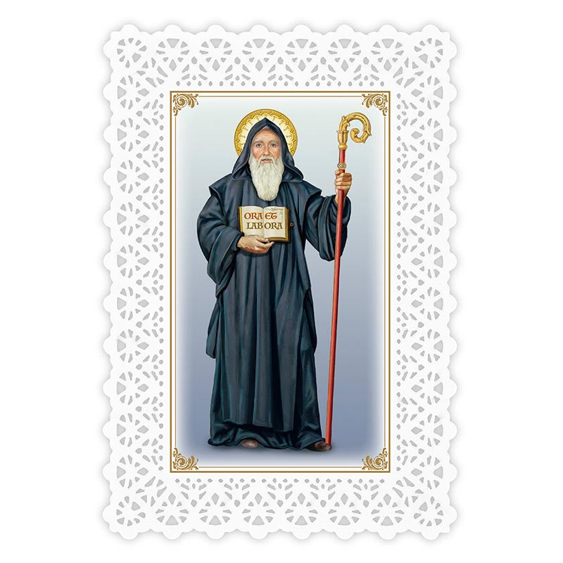 Lace Holy Card - Saint Benedict Prayer