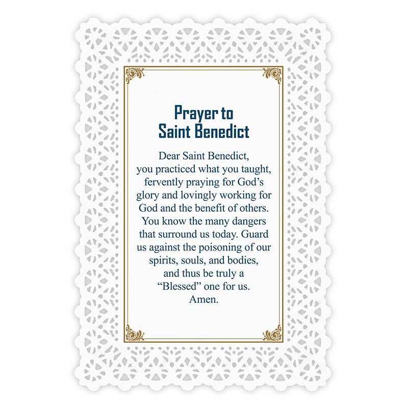 Lace Holy Card - Saint Benedict Prayer
