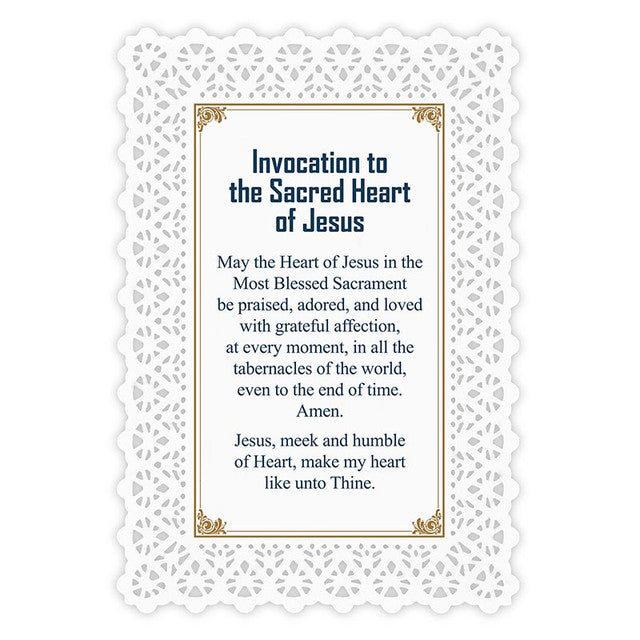 Lace Holy Card - Invocation To The Sacred Heart Of Jesus