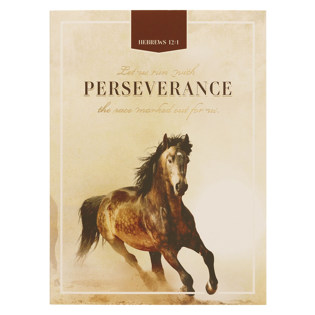 Perseverance Brown Stallion Medium Notebook - Hebrews 12:1 by Christian Art Gifts