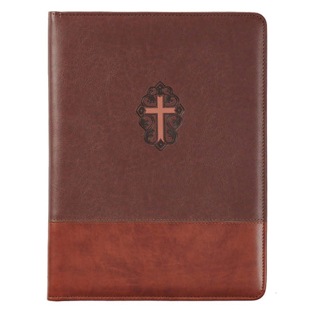 John 3:16 Cross Two-tone Brown Faux Leather Portfolio Folder by Christian Art Gifts