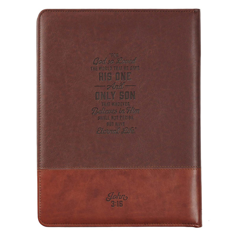 John 3:16 Cross Two-tone Brown Faux Leather Portfolio Folder by Christian Art Gifts, product view 2