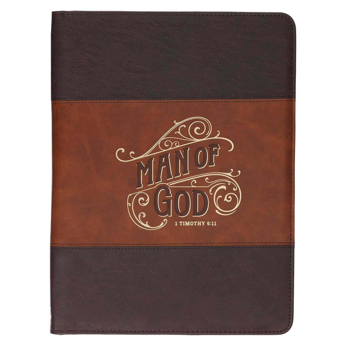 Man of God Honey-brown and Espresso Executive Padfolio - 1 Timothy 6:11 by Christian Art Gifts
