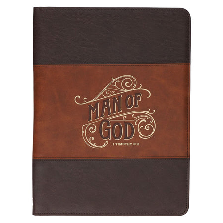 Man of God Honey-brown and Espresso Executive Padfolio - 1 Timothy 6:11 by Christian Art Gifts