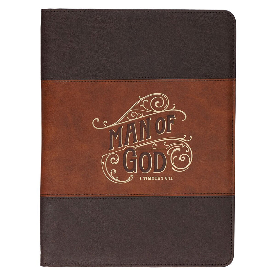 Man of God Honey-brown and Espresso Executive Padfolio - 1 Timothy 6:11 by Christian Art Gifts