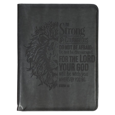 Be Strong and Courageous Gray Faux Leather Executive Padfolio - Joshua 1:9 by Christian Art Gifts