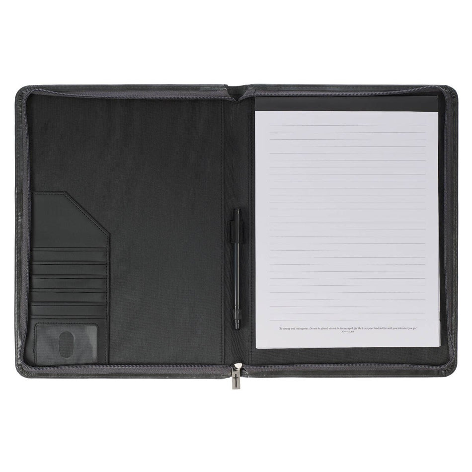 Be Strong and Courageous Gray Faux Leather Executive Padfolio - Joshua 1:9 by Christian Art Gifts, product view 2