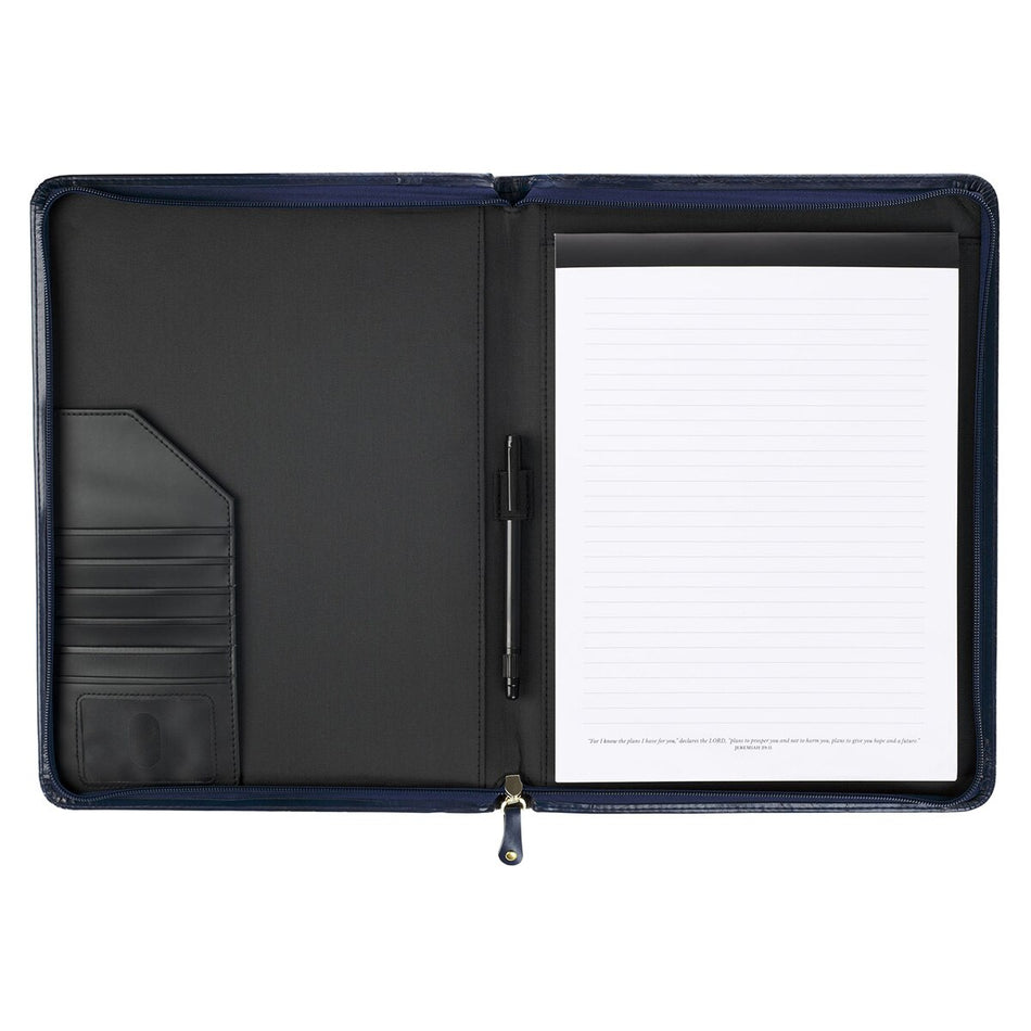 I Know the Plans Flowering Trellis Navy Blue Faux Leather Executive Padfolio - Jeremiah 29:11, product view 2