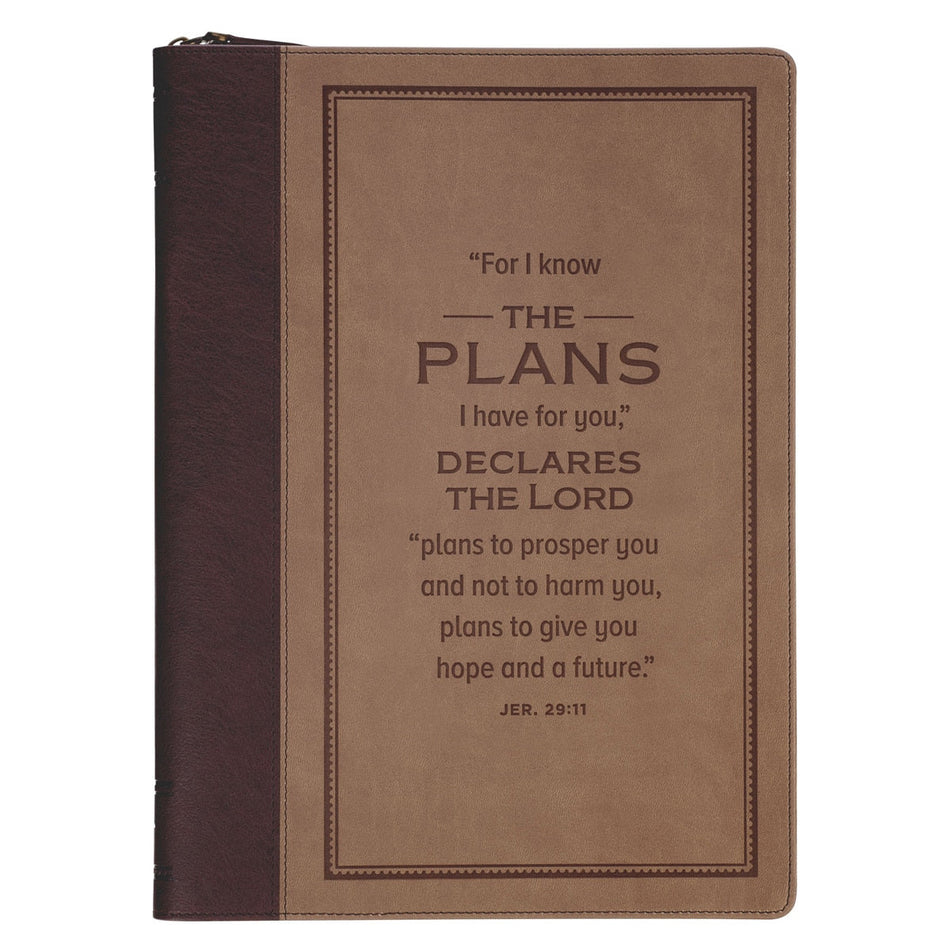 The Plans Cocoa Brown and Taupe Faux Leather Executive Padfolio - Jeremiah 29:11 by Christian Art Gifts