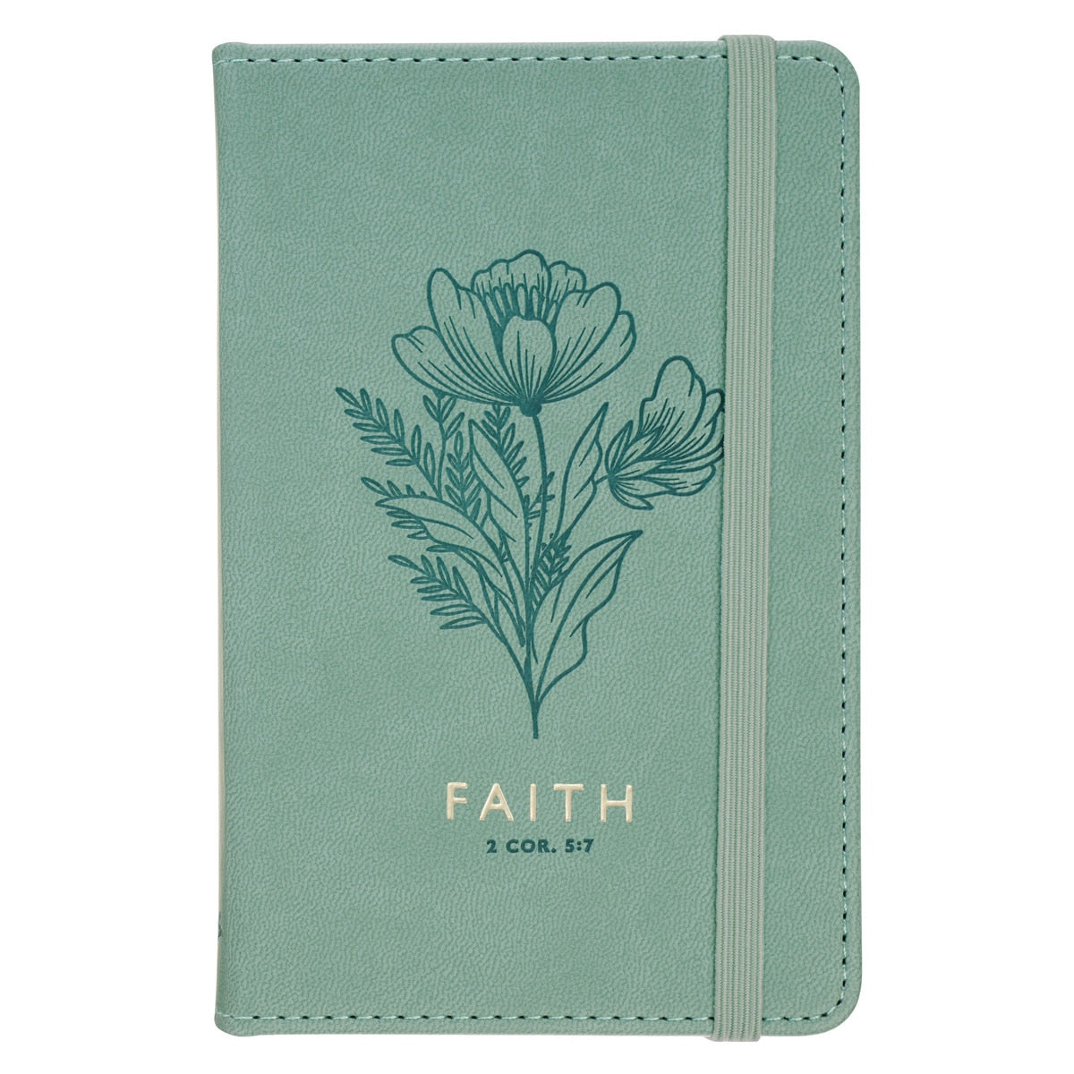 Faith Teal Floral Faux Leather Hardcover Notebook with Elastic Band Closure - 2 Corinthians 5:7 by Christian Art Gifts