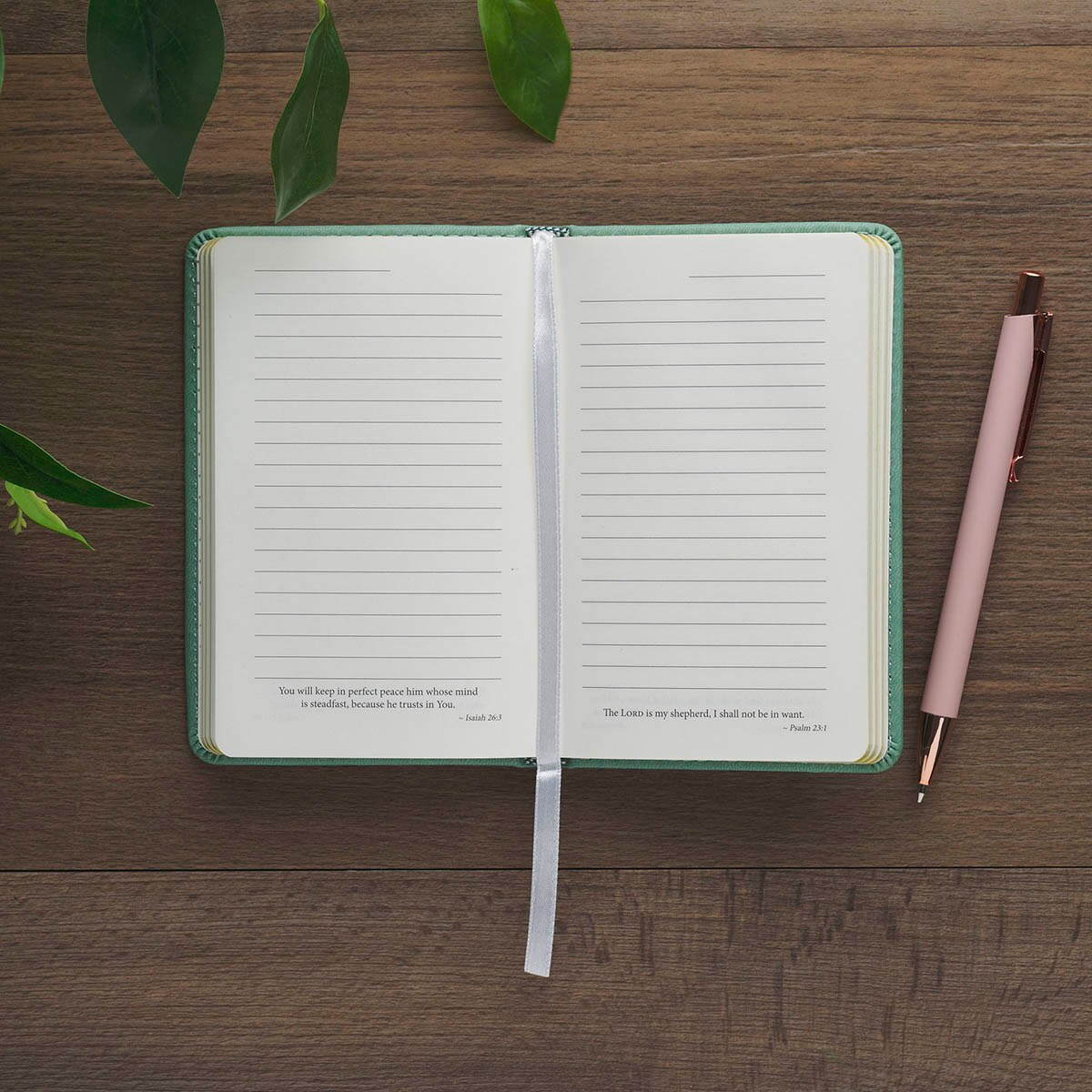 Faith Teal Floral Faux Leather Hardcover Notebook with Elastic Band Closure - 2 Corinthians 5:7, product view 6