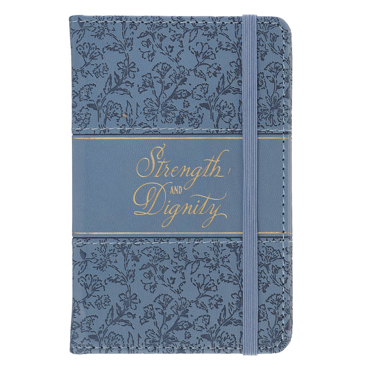 Strength and Dignity Blue Cottage Garden Faux Leather Hardcover Notebook with Elastic Band Closure - Proverbs 31:25