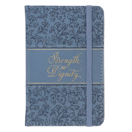 Strength and Dignity Blue Cottage Garden Faux Leather Hardcover Notebook with Elastic Band Closure - Proverbs 31:25