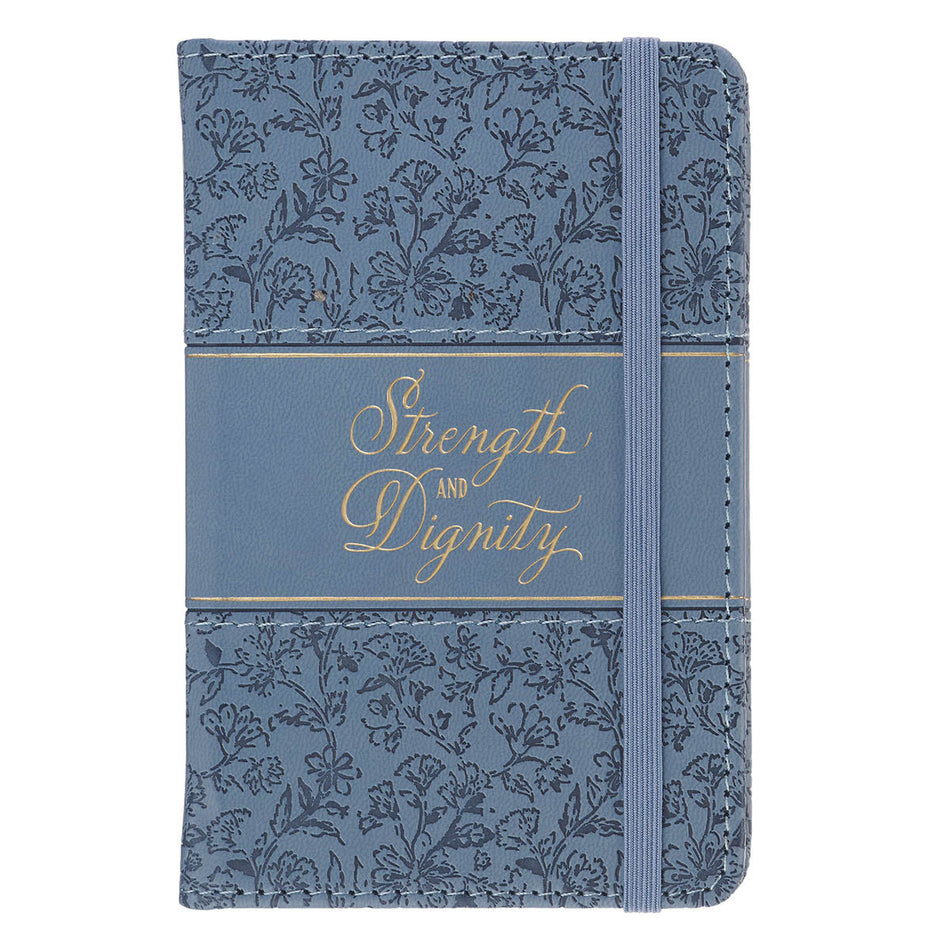 Strength and Dignity Blue Cottage Garden Faux Leather Hardcover Notebook with Elastic Band Closure - Proverbs 31:25