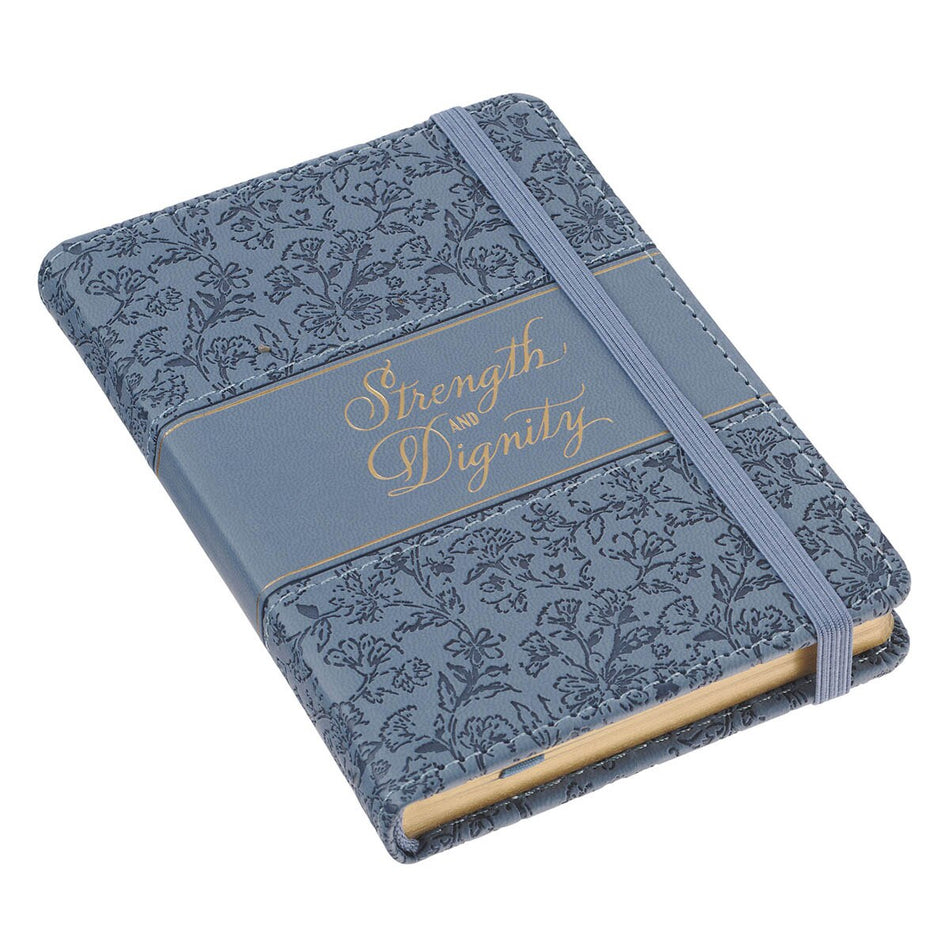 Strength and Dignity Blue Cottage Garden Faux Leather Hardcover Notebook with Elastic Band Closure, product view 2