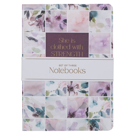 Strength and Dignity Purple Floral Notebook Set - Proverbs 31:25 by Christian Art Gifts