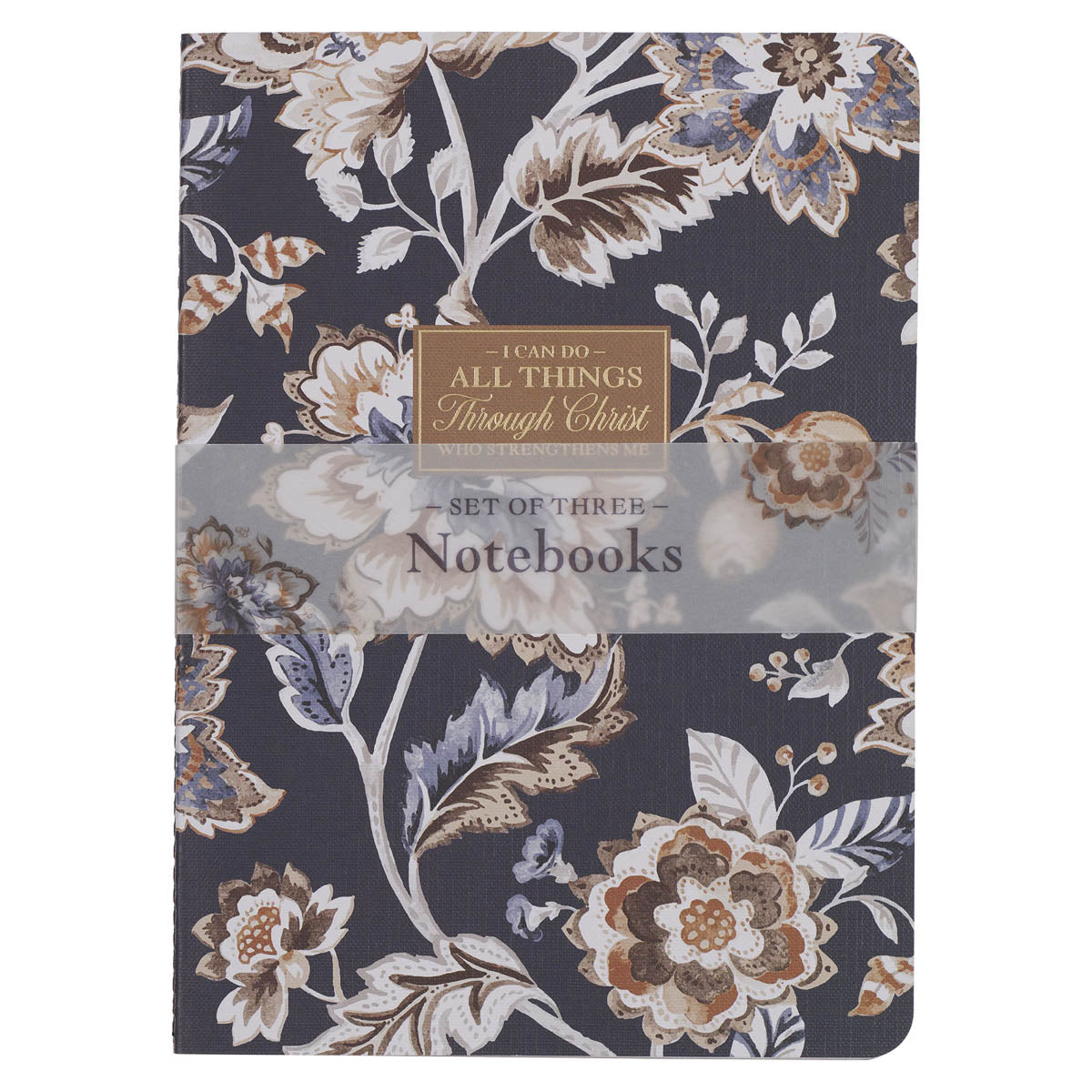 I Can Do All Things Honey-brown and Navy Large Notebook Set - Philippians 4:13 by Christian Art Gifts