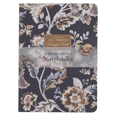 I Can Do All Things Honey-brown and Navy Large Notebook Set - Philippians 4:13 by Christian Art Gifts