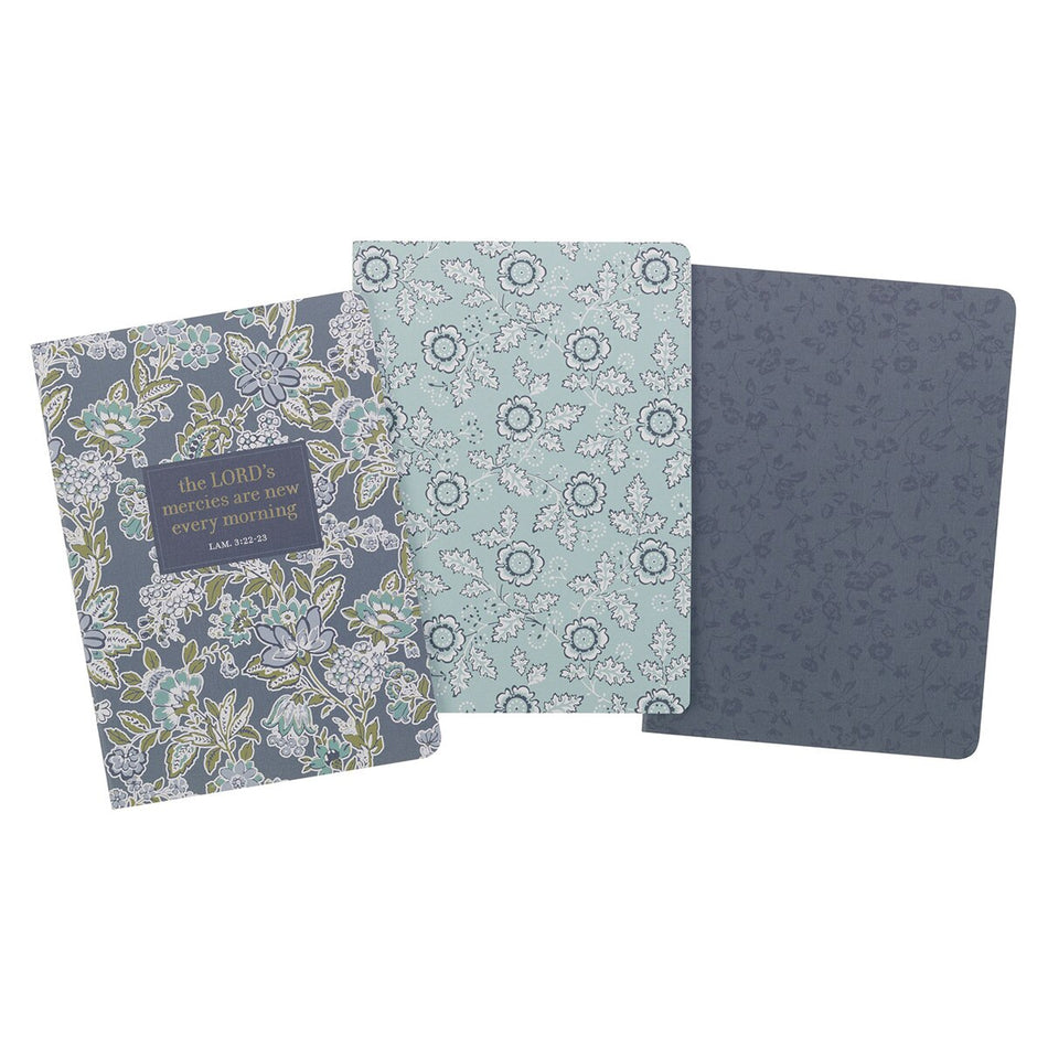 Morning Mercies Blue and Green Floral Notebook Set - Lamentations 3:22-23 by Christian Art Gifts, product view 2