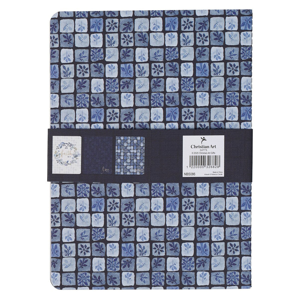 Faith Love and Grace Blue Floral Tile Notebook Set by Christian Art Gifts, product view 2