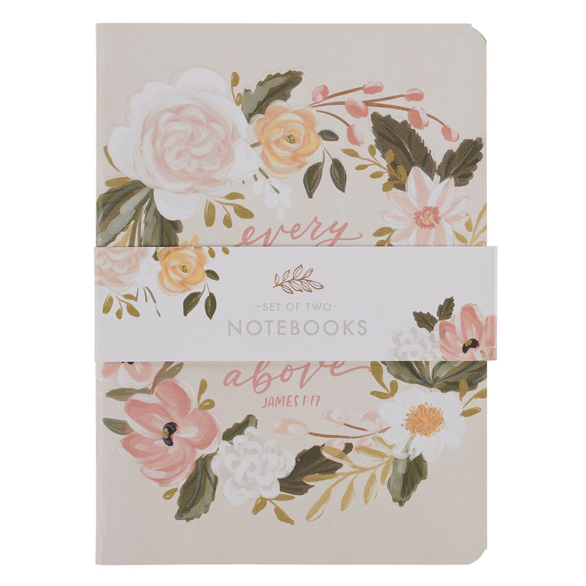 Good Gift and Rejoice Green and Cream Floral Medium Notebook Set by Christian Art Gifts