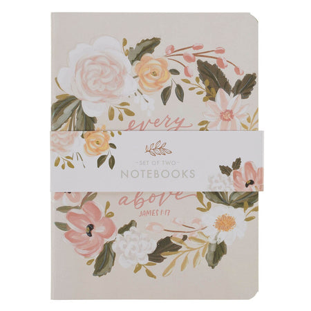 Good Gift and Rejoice Green and Cream Floral Medium Notebook Set by Christian Art Gifts