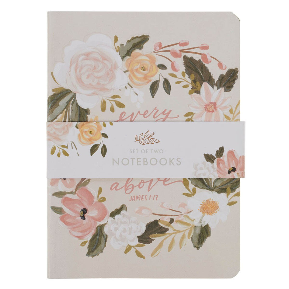 Good Gift and Rejoice Green and Cream Floral Medium Notebook Set by Christian Art Gifts