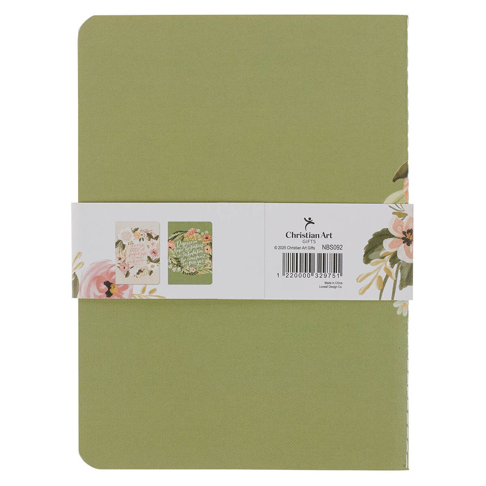Good Gift and Rejoice Green and Cream Floral Medium Notebook Set by Christian Art Gifts, product view 2