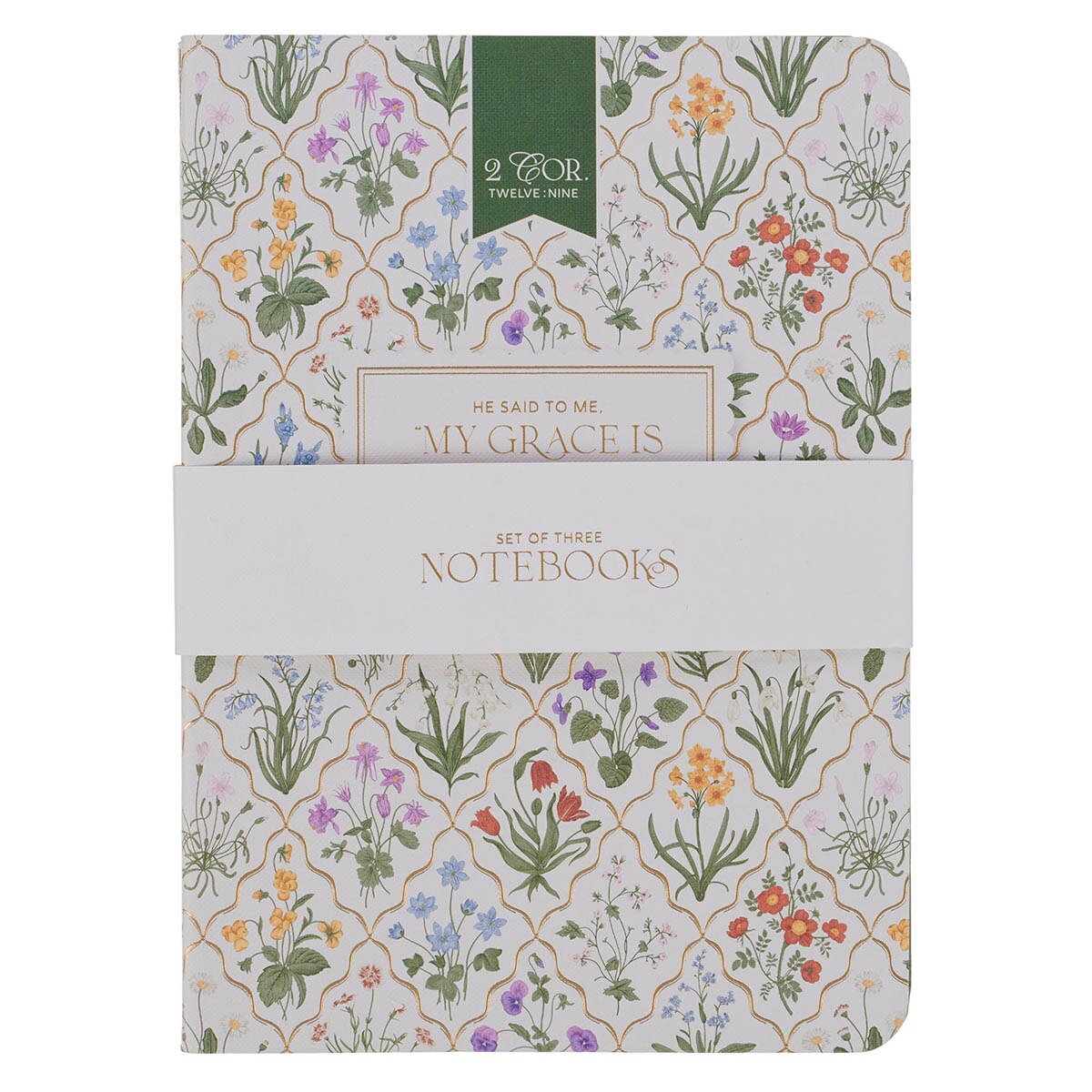 Sufficient Grace Floral Lattice Notebook Set - 2 Corinthians 12:9 by Christian Art Gifts