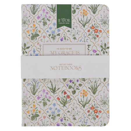 Sufficient Grace Floral Lattice Notebook Set - 2 Corinthians 12:9 by Christian Art Gifts