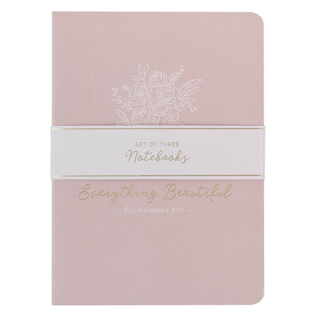 Everything Beautiful Blush and Taupe Floral 3-Piece Large Notebook Set - Ecclesiastes 3:11 by Christian Art Gifts