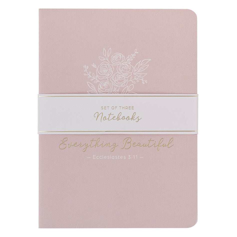 Everything Beautiful Blush and Taupe Floral 3-Piece Large Notebook Set - Ecclesiastes 3:11 by Christian Art Gifts