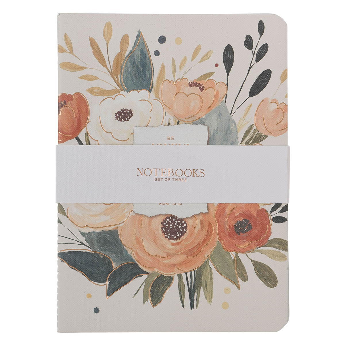 Joyful Patient Faithful Heirloom Floral 3-piece Large Notebook Set - Romans 12:12 by Christian Art Gifts