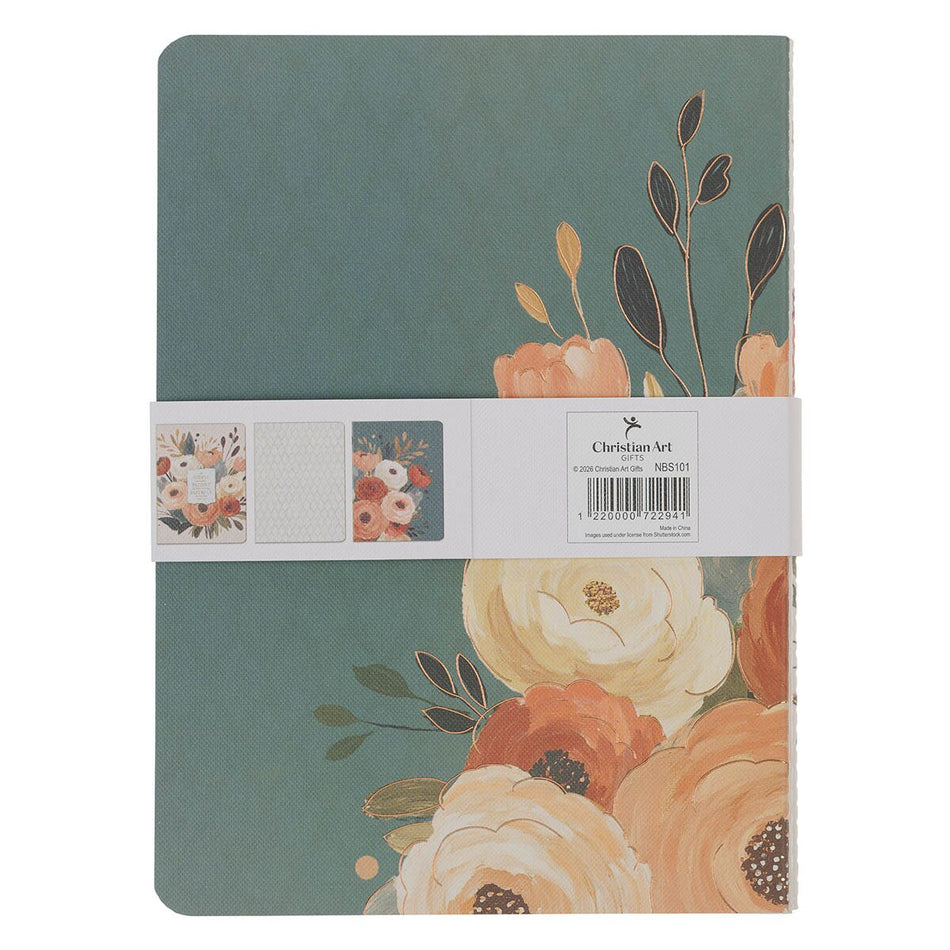 Joyful Patient Faithful Heirloom Floral 3-piece Large Notebook Set - Romans 12:12 by Christian Art Gifts, product view 2