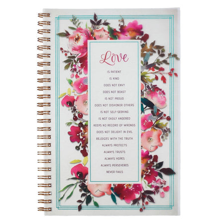 Love Is PVC Cover Spiral Notebook - 1 Corinthians 13:4-7 by Christian Art Gifts