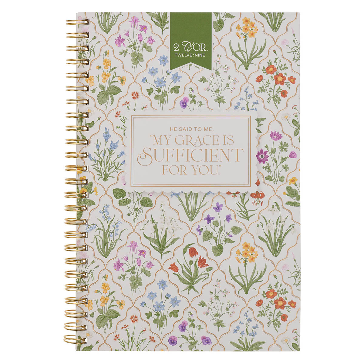 Sufficient Grace Taupe Meadow Soft Cover Spiral Notebook - 2 Corinthians 12:9 by Christian Art Gifts