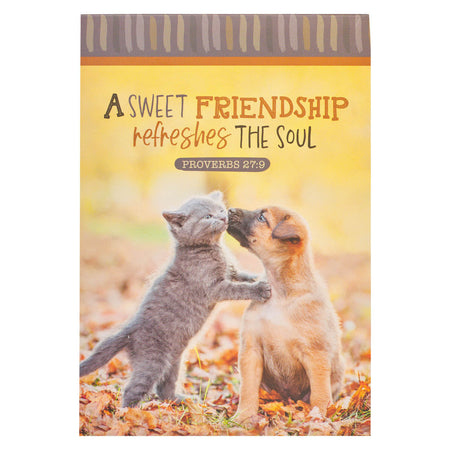 A Sweet Friendship Fall Puppy and Kitten Notepad - Proverbs 27:9 by Christian Art Gifts