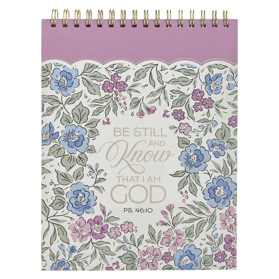 Be Still and Know Purple Floral Spiral Notepad - Psalm 46:10 by Christian Art Gifts
