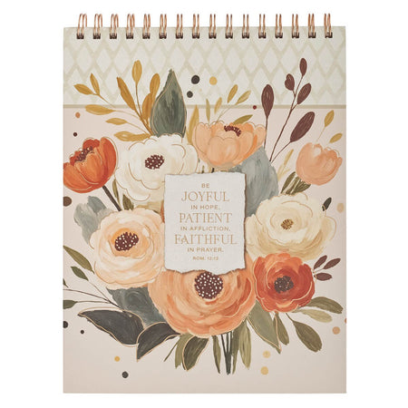 Joyful Patient Faithful Heirloom Floral Hardcover Top-bound Spiral Notepad - Romans 12:12 by Christian Art Gifts