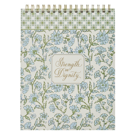 Strength and Dignity Blue Cottage Garden Spiral Notepad - Proverbs 31:25 by Christian Art Gifts
