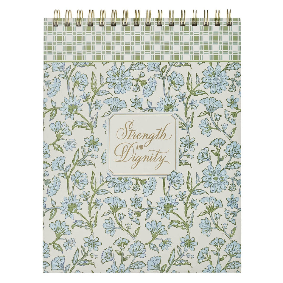 Strength and Dignity Blue Cottage Garden Spiral Notepad - Proverbs 31:25 by Christian Art Gifts