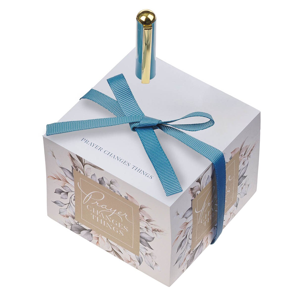 Prayer Changes Things Blue Botanical Note Block with Pen Gift Set by Christian Art Gifts