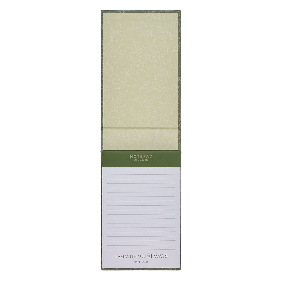 I Am With You Always Green Botanical Leaf Hardcover Top-flip Notepad - Matthew 28:20 by Christian Art Gifts, product view 2