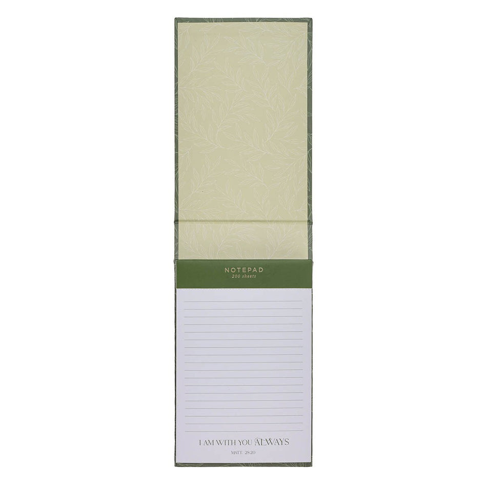 I Am With You Always Green Botanical Leaf Hardcover Top-flip Notepad - Matthew 28:20 by Christian Art Gifts, product view 2